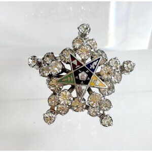 Masonic Women's Order of the Eastern Star Rhinestone Enameled Vintage Brooch